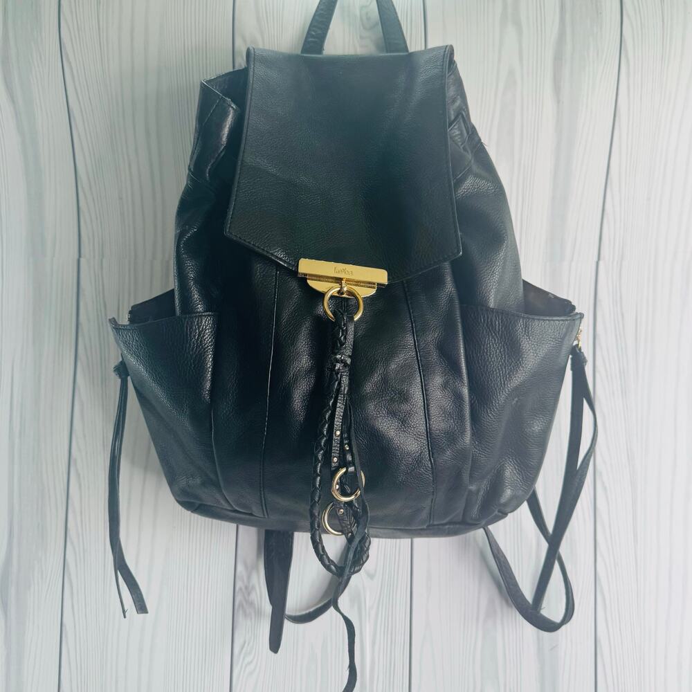 Kooba | Margot Black Leather Backpack with Gold Accent Pebbled Leather Soft